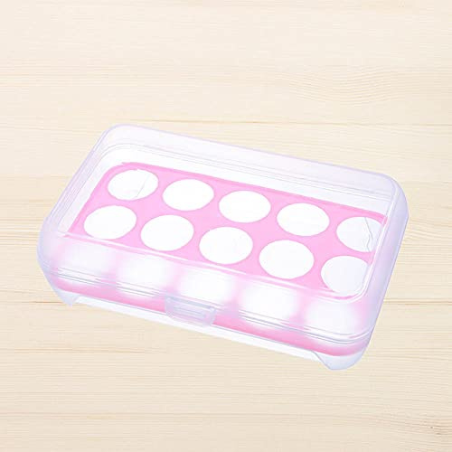 RASTKY Custodia in Plastica Ecologica per Scatola Portauova con 15 Griglie, Contenitore Trasparente per Uova con Fibbia, Organizer Portatile per Scatola per Uova, 170 G, Bianco, Verde per (PINK)