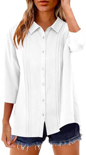 Blusa elegante para mujer, sin planchado, sin arrugas, blusa de gran tamaño, básica, blusas con cuello, monocolor para negocios., Blanco, L