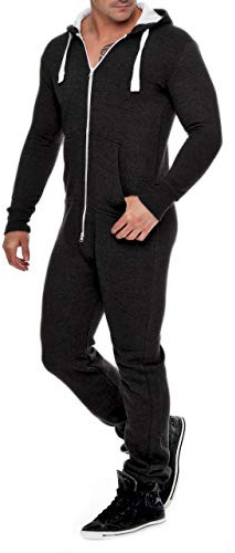 Mono de forro polar para hombre, traje de chándal para hombre, bonito y elegante, con capucha, ropa de dormir Negro L