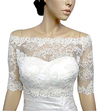 Off The Shoulder Wedding Jacket With Sleeves Lace Dress For Evening Women Ivory 22plus
