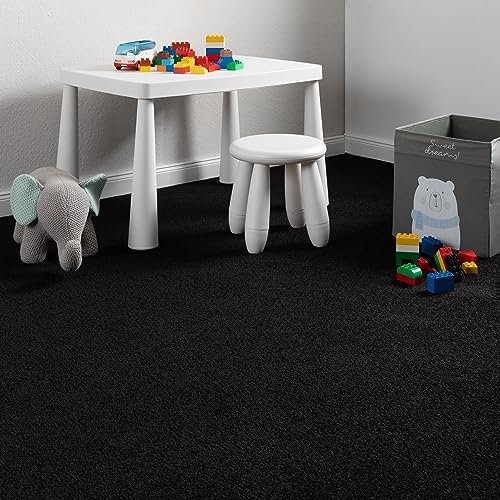 Steffensmeier Teppichboden Cambridge Young Meterware | Auslegware für Kinderzimmer Wohnzimmer Schlafzimmer | Schwarz, Größe: 300x300 cm
