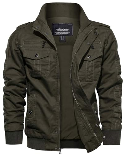 EKLENTSON Men's Casual Cargo Jacket Autumn Military Bomber Jackets Windbreaker Cycling Coat Army Green,M