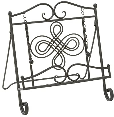 TRIPAR Swirl Design Black Metal Cookbook Stand for Cookbooks, Recipe Holders, Tablets, Catalogs, Portable, Adjustable, Free Standing