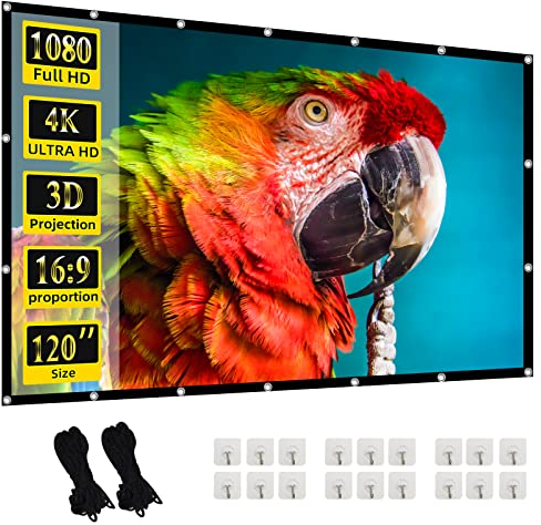 Projector Screen,120 inch 16:9 Foldable Movie Screen for Home, Office, Party, Classroom, Outdoor Indoor Movies