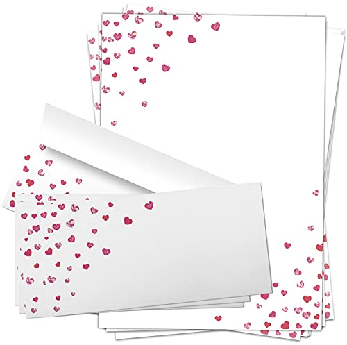 10 Briefpapiere und Briefumschläge SET | Herzen Liebesbrief Liebe