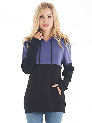 Bearsland Women's Maternity Breastfeeding Sweater Hoodie Nursing Sweatshirt with Pockets,brightblue,L