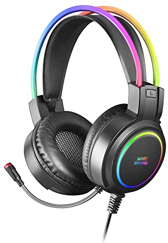 Mars Gaming MHRGB, Auriculares Gaming, Iluminación 360º, Sonido Ultra-Bass 3D, Micrófono Cancelación Ruido, Ultraligero, Windows/PS4/PS5/XBOX One/Xbox Series X|S/Mac/Switch/Smartphone/Tablet, Negro
