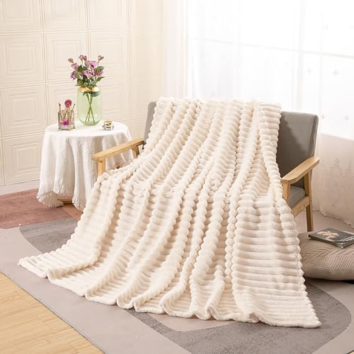 ENEN Mantas de Franela para Cama 90 Suave, Manta Pelo de Transpirable, Manta Forro Polar Reversible Suave y Cálida, Plaid para Sofá, Sillón, Cama y Viaje (70x100cm,Beige)