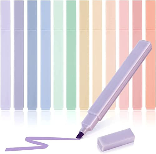VEYLIN Highlighters,12Pcs Pastel Highlighters, Assorted Colours Highlighters Pens, Aesthetic Cute Highlighter with Soft Chisel Tip for Bible, Notes, School Supplies, 8.33 g (Pack of 12)