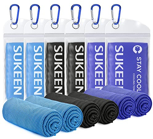 Sueken Toalla de Enfriamiento, Toalla de Gimnasio, Pack de 6 Toallas de Hielo Frías Instantáneas, Toalla Deportiva de Sudor Secado Rápido para Correr, Senderismo, Golf, Yoga, 100x30cm