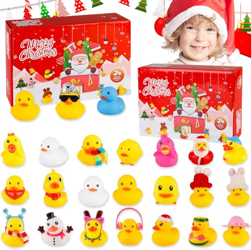 Gummiente Adventskalender 2024,24 Tage Enten Adventskalender 2024 Badeenten Quetschspielzeug zum Stressabbau Gummienten Adventskalender Weihnachts Adventskalender Für Kinder Feiertagsdekoration