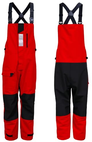 VZKAK Sailing Jacket and bib Pants for Men,Offshore sailing,Coastal cruising,Sailing foul weather gear (Bib Pants-Red, L), Large