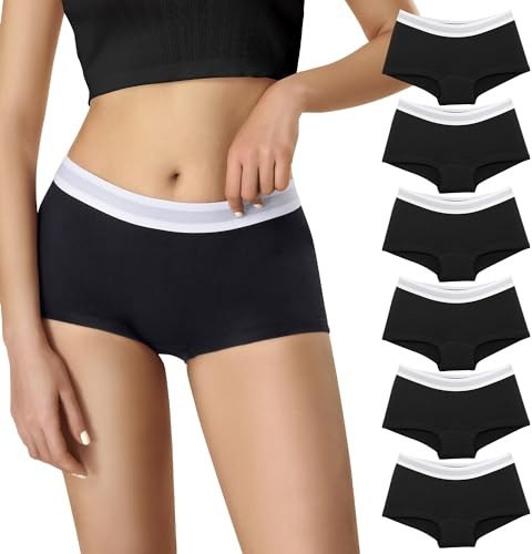 Lakpoau Boxershorts damunderkläder bomullstrosor dam hipster underkläder damtrosor, hotpants, underkläder damunderbyxor, boyshorts, trosor flerpack, 6-pack