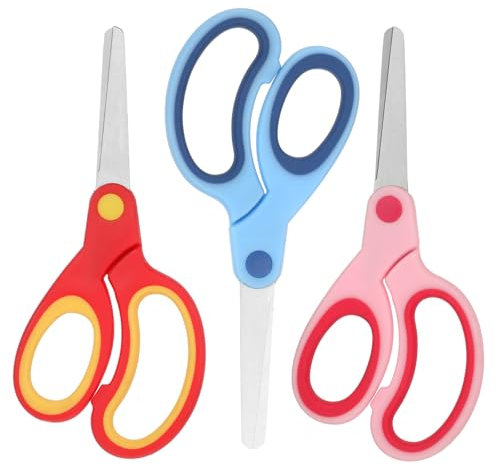 3 Stücke Linkshänder schere Sicherheitsschere Bastelschere mit stumpfer Spitze Edelstahlklingen & weichem Griff Schulschere Papierschere kleine Schere Scherenset für Zuhause Schule