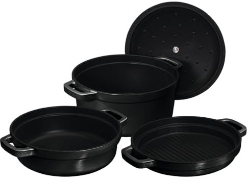 CHEF CUISINE Gusseisernes Kochtopf- & Pfannen-Set, 3-teilig mit Deckel Ofenfest