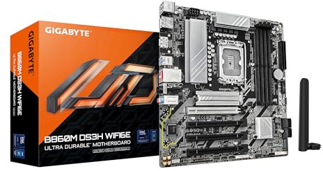 GIGABYTE B860M DS3H WIFI6E Motherboard - Intel Core Ultra Series CPUs, 5+1+2+1 Phases VRM, up to 9066MHz DDR5, 1xPCIe 5.0 + 1xPCIe 4.0 M.2, 2.5GbE LAN, WIFI 6E, USB 3.2 Gen 2
