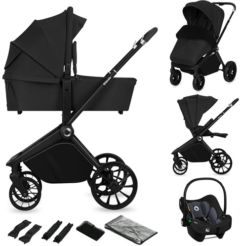 LIONELO MIKA PLUS 3in1 Passeggino Trio per neonati e bambini 0-48 mesi fino a 22kg Navicella fino a 9kg Seggiolino auto Ovetto fino a 13kg, Schienale regolabile, Sospensioni, Ruote 360° Cappottina XXL