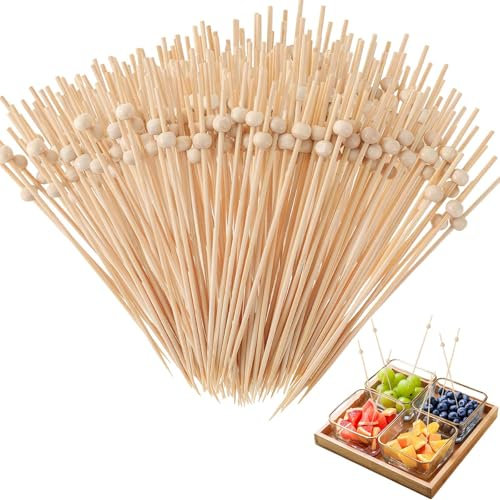 200 Stück Spieße Fingerfood, 12cm Holzspieße Cocktailspieße Set Partyspieße Obstspieße Zahnstocher Holz, für Snacks Fingerfood Cocktail Spieße Weihnachten für Geburtstagsfeiern (Holzperlen)