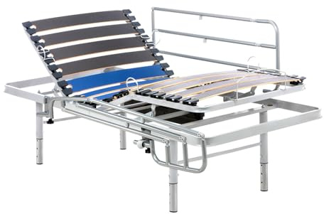 Geriafy - Letto Elettrico Regolabile in 4 Altezze | Gambe Regolabili, Struttura Rinforzata con Sponde Abatibili (90x190 cm, Telecomando Wireless)