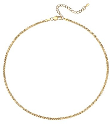 PROSTEEL Collier pour Homme Chaîne Femme Plaqué Or 2mm, 36cm Chaine Ras de Cou, Collier Court Femme Doré Ajustable de 41cm