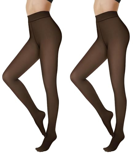 KIKAWORD 2 Pcs Fleece Lined Tights for Women | Winter Womens Thermal Leggings | Fake Translucent Pantyhose,High Waist Tummy Control,Warm Cozy Stretch Sheer Thick Tights Stocking.（200g+300g） Black