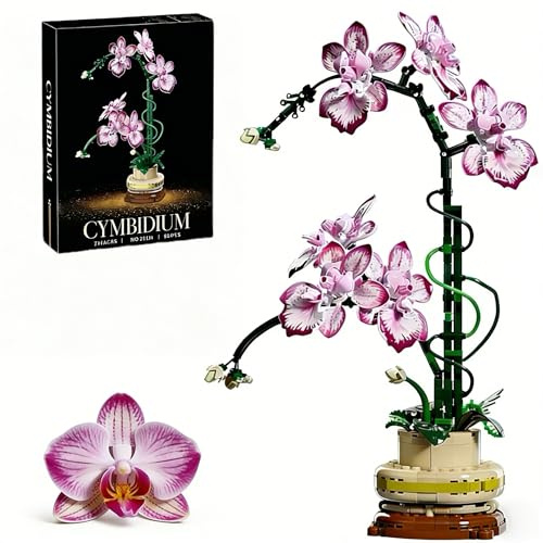 MARUKO Kit de Blocs de Construction Orchidée, 696 Pièces Fleur Artificielle Plante Jouet Briques Kit, Collection Botanique Modèle pour Décoration de la Maison, Nouvel An, Grands Cadeaux d'Anniversaire