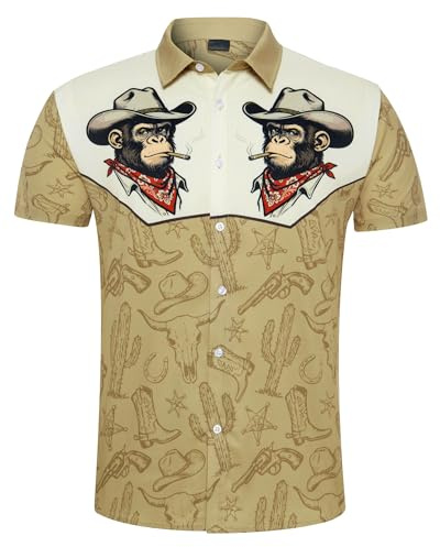 Fanient Men's Shirts Short Sleeves Button Down Shirts for Men Funny Western Cowboy Shirts for Beach Holiday