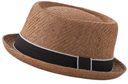 Kovake Chapeau en Paille Pork Pie Homme Femmes - Chapeau de Soleil d'été Respirante Chapeaux Melon Casquettes de Plage Jazz Hat Printemps Ete