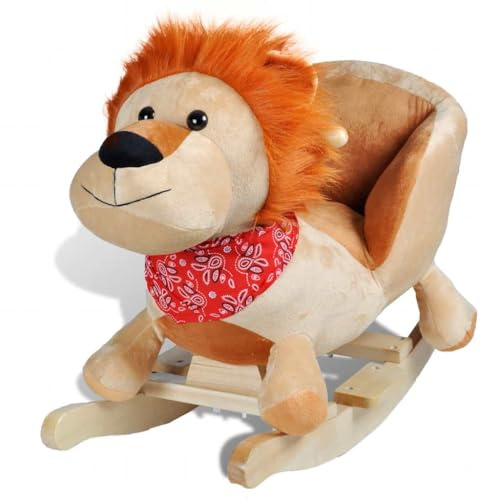 GeenYuu Animal à bascule lion en peluche douce pour les tout-petits à partir de 12 mois, rembourré, 60 x 32 x 52 cm, charge jusqu'à 25 kg, idéal comme siège bébé et jouet pour chambre d'enfant et
