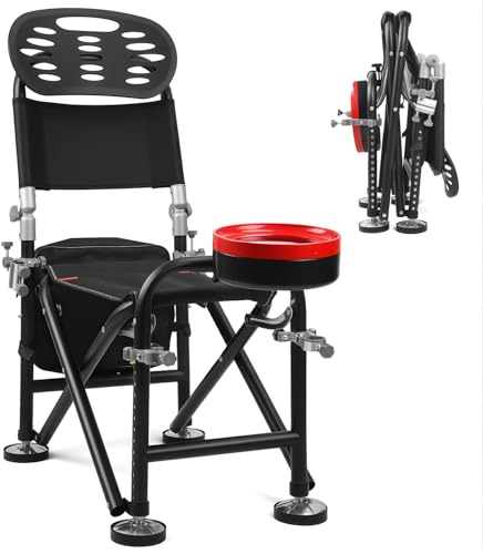 GizmoSynth Folding Fishing Chair for Adults Adjustable Reclining Fishing Chair with Bait Tray Rod Holder Keepnet Bracket and Umbrella Mount, 300+ lb Capacity for Carp Fishing Camping Outdoors