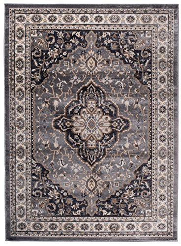 Carpeto Rugs Alfombra Oriental de Diseño Floral de Salón Grande de Pelo Corto - Alfombras de Habitación de Matrimonio, Dormitorio y Comedor - Alfombras Salon - Gris - 160 x 220 cm
