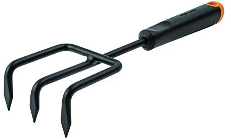 Fiskars Blumenrechen, Länge 30,5 cm, Rostfreier Stahlkopf/Kunststoff-Griff, Schwarz/Orange, Ergo, 1027019