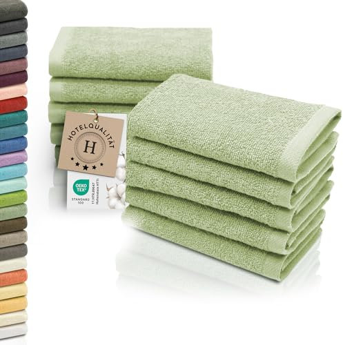 ZOLLNER 10er Set Seiftücher - weiche und saugstarke Waschlappen - waschbar bis 95°C - Baumwolle - 30x30 cm in lindgrün