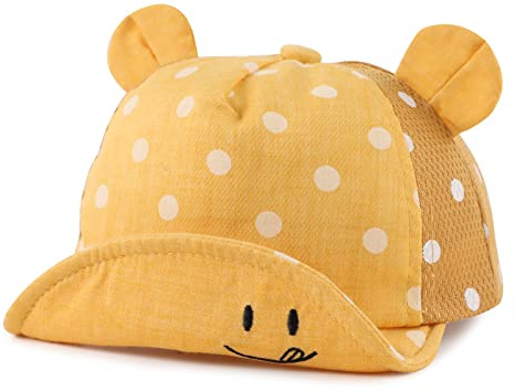 Pesaat Gorro de algodón para bebé niña niño Sombrero para el Sol Ajustable Primavera y Verano 6-24 Meses(Color Amarillo de Malla)