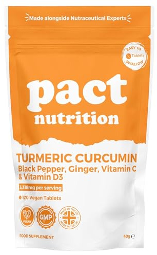 Turmeric Tablets 2000mg with Black Pepper & Ginger, Vitamin C and Vitamin D3 - High Strength 95% Curcumin Supplements, Vegan and Gluten Free, 120 Count, UK Made