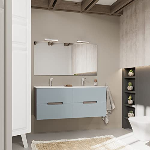 Kiamami Valentina Meuble de Salle de Bains 120cm Double lavabo, tiroirs Bleu Mat | Magnolia