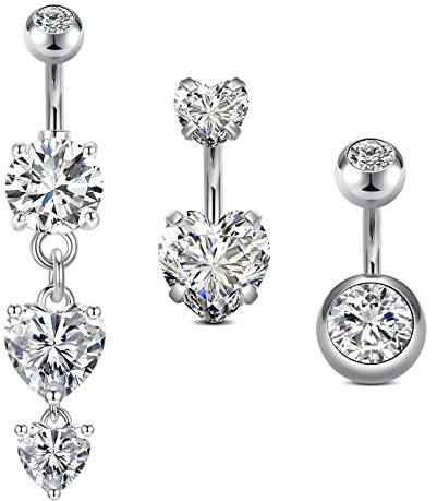 VCMART 3pcs Piercing per ombelico corto 6mm Argento Anelli per ombelico piccolo 14G Gioielli per piercing in acciaio inossidabile