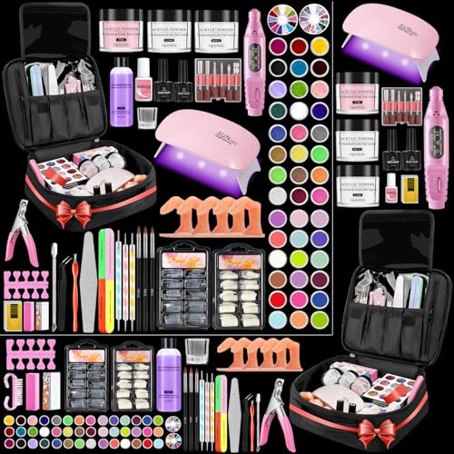 Acrylic Nail Kit for Beginners with Everything, 42Colors Glitter Acrylic Powder Monomer Liquid Nail Kit Set Professional Acrylic with Everything, Drill UV Light Practice Finger Nail Bag Organizer Case