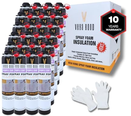 Vega Bond Single Component, Self Expanding, Purplecoat Closed Cell Insulation Spray Foam 29 oz w/ 5.66 R-Value, Acoustic Spray, Total of 480 BF Coverage at 1 inch Thickness (24 Pack)