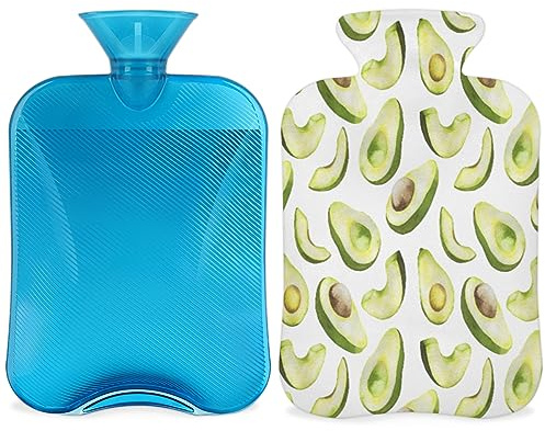 Avocado-Design Wärmflasche mit flauschigem Bezug, 2 l, große Kapazität, Avocadoflasche, Wasserbeutel für gemütliche Nächte, Linderung von Schmerzen im Rücken, Nacken und Schultern