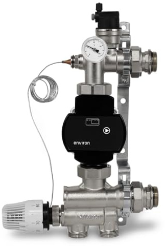 ENVIRON - Set di regolazione del valore fisso regolabile 20 – 70 °C con pompa ad alta efficienza e supporto | adatto fino a 220 m2 | per gruppo di pompe di riscaldamento a pavimento | Ottone: CW 617N