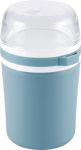 Zwilling Lunchtime Müslibecher to go, auslaufsicherer Joghurtbecher/Reisebecher mit praktischer Unterteilung & Löffelhalter, 500+200 ml, blau