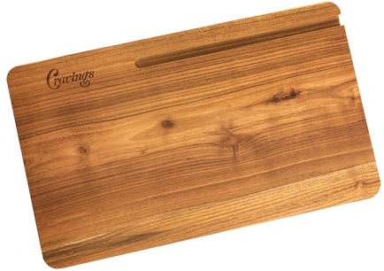 Cravings Chop-Chop Teak Cutting Board – 20x12-Inch Wooden Chopping Board with Carved Grooves for Phones/Tablets – Best Cutting Board for Kitchen and Meat Prep, Made from Natural Teak Wood