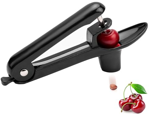 Kirschentkerner Edelstahl, Kirschkernentferner, Kirschentsteiner Manuell, Kirschenentkerner, Obstentkerner Cherry Corer Entferner, Für Schnell Entsteiner Kirschen (Schwarz)