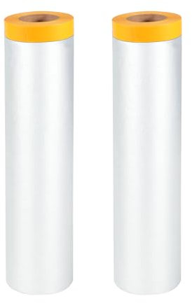 Youyijia 2-Piece Rolls of Pre-Applied Masking Film Plastic Dust Sheets For Painting Car and Furniture Protection Self-Adhesive Dust Sheets Pre-Applied Masking Film (4m x 12m)