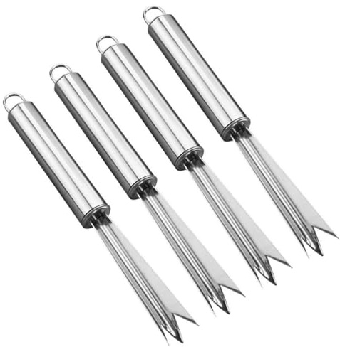 BIUDECO 4 Piezas de Cortador y Tenedor de Piña de Acero Inoxidable, Pelador Removedor de Ojos en V, Utensilio para Pelar Piña y Frutas para Cocina y Uso al Aire Libre