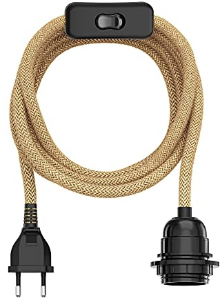ledscom.de Hempkabel/textilkabel LEKA, stickpropp, strömbrytare, beige, 4,5 m, lamputtag, 1x E27 max. 60W
