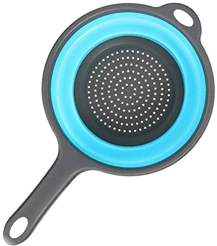 Silicone Collapsible Colander avec Poignées,Portable Passoire Panier de Fruits,Kitchen Pliable Food Strainers,Peu Encombrante,Facile à Nettoyer, Pour égoutter Les Pâtes, Les Légumes (Bleu, Petit)