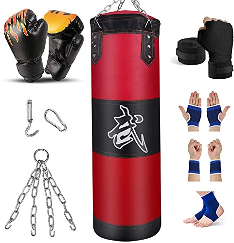 Prorobust - Sacco da boxe pesante per uomo, donna e bambini, set di sacco da boxe non riempito con guanti da boxe, catenella, gancio a soffitto per MMA, kickboxing, muay thai, karate, taekwondo (1,2 m