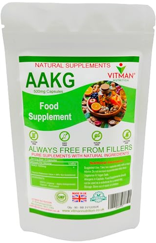 AAKG - L-Arginine Alpha Ketoglutarate 90 Capsules - Premium Grade Bodybuilding Nitric Oxide Power Formula - Fitness Pre Workout Booster Pump Sports Supplement